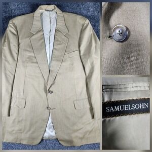 Vintage Samuelsohn Blazer Men's 48L Tan Woven Wool‎ Sport Coat Wide Lapel 1994